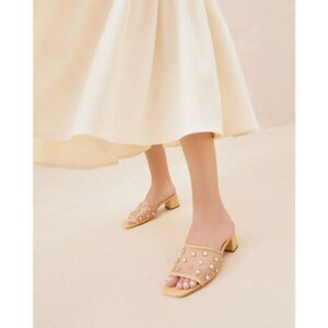 Loeffler Randall Brooke Caramel Tan Crystal Mesh Embellished Mule Sandals Size 8